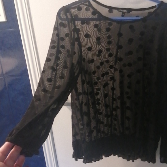 1X Black Sheer Polkadot Top - Picture 3 of 3